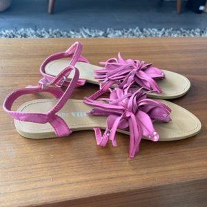 Pink tassle suede sandals